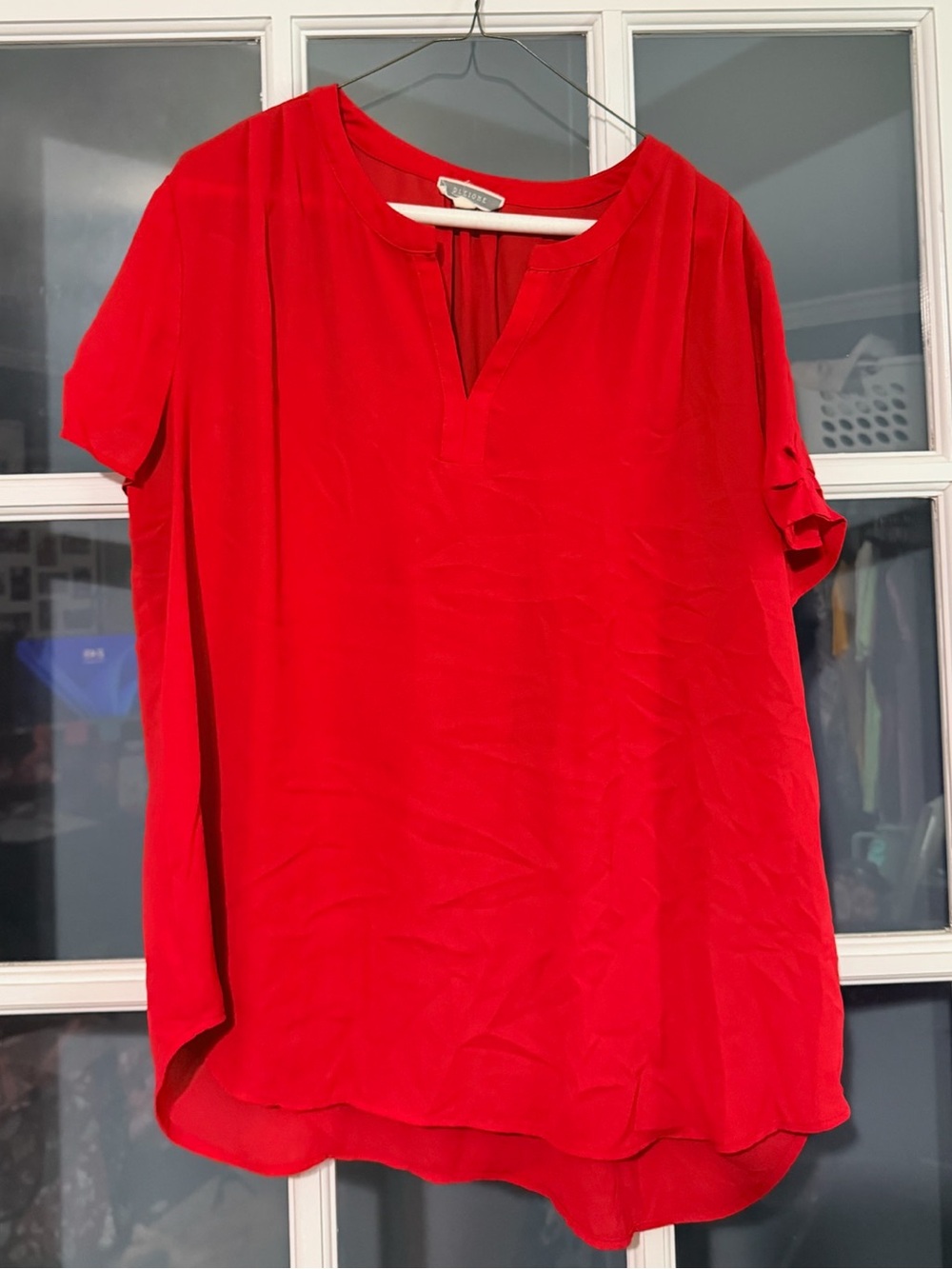 Bright Red V-Neck Short Sleeve Women's Top